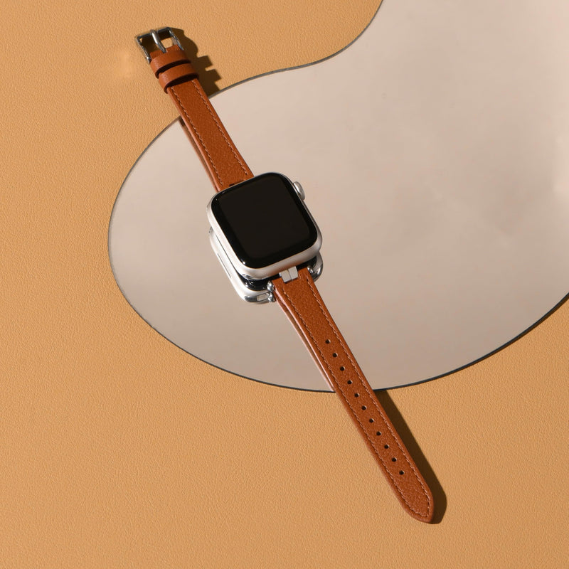 STIROLL 2 Pack Thin Leather Band Compatible with Apple Watch Bands 41mm 40mm 38mm 42mm Women, Dressy Top-Grain Genuine Leather Strap Slim Wristband for iWatch SE Series 10 9 8 7 6 5 4 3 2 1