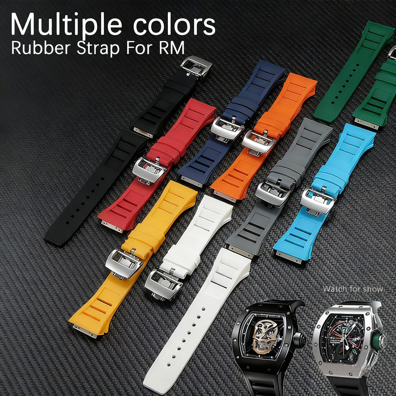 25mm Rubber Watch Band Compatible with Richard Mille Black Blue White | for RM50 RM53 RM011 RM055 RM65-01 RM047 316LDeployment Buckle Included Professional Disassembly Screwdriver Strap Replacement 25mm