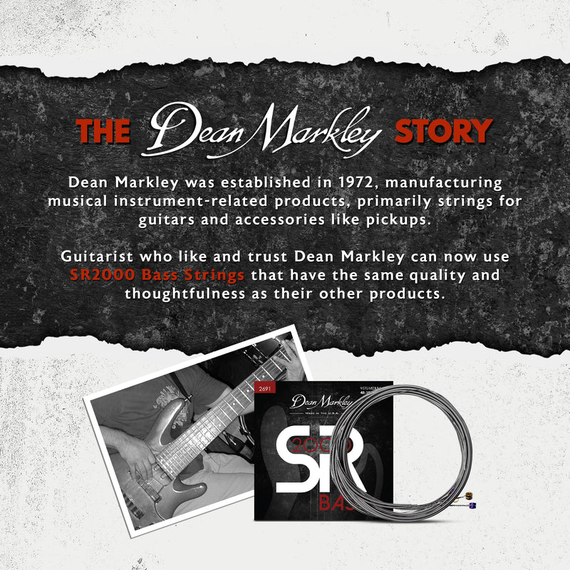 Dean Markley SR2000 Stainless Steel Bass Guitar Strings 4 String Set, 48-106 Medium 4 String Bass Guitar, Silky Smooth Bass Strings with Long Lasting and Full Tone, Made in the USA