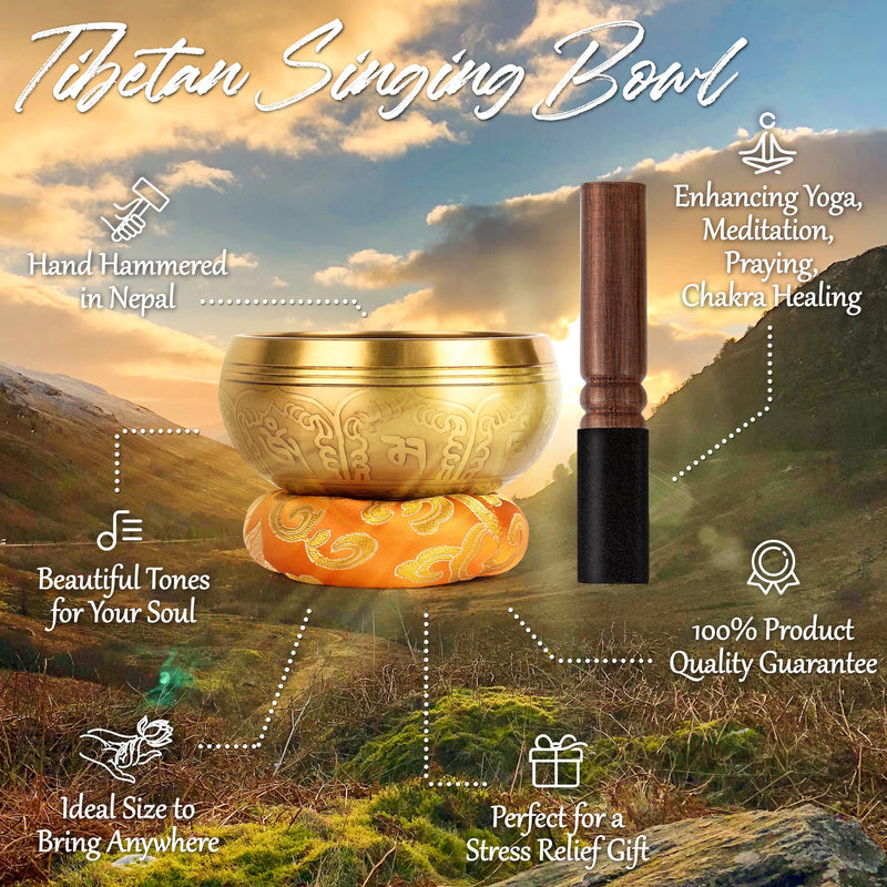 Tibetan Singing Bowls Set-Hand-hammered in Nepal Sound Bowl for Meditation, Yoga, Chakra, Meditation Accessories, Unique Gifts for Women, Men (Yellow, 4 inch) Yellow