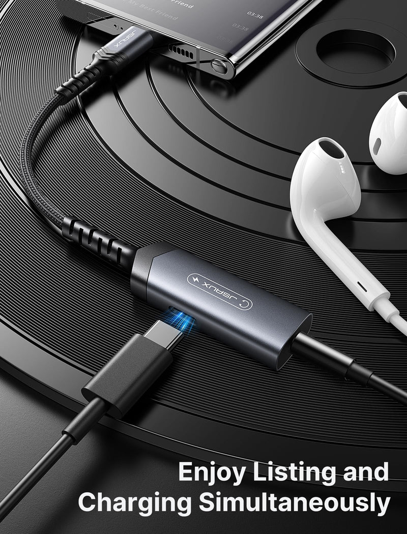 JSAUX USB C to 3.5mm Headphone and Charger Adapter, 2-in-1 AUX Mic Jack with PD 60W Fast Charging,Compatible for Earphones iPhone 15 Pro Max/15 Pro/15 Plus/15, Samsung S24/S24+/S23/S22/S21, iPad Pro Grey