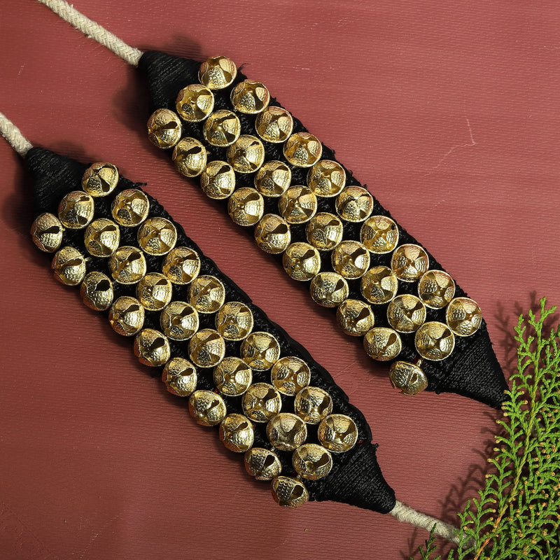 Dancing Bells Anklet Ghungroo with Colored Cushion Pad 3 Line with (30+30) Bells Best For Indian Classical Dance, Indian Style Brass Ankle Bells (BLACK) BLACK