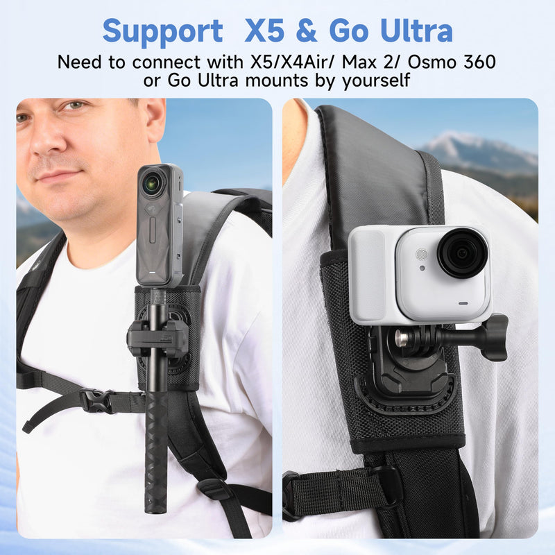[AUSTRALIA] - Selfie Stick Holster Backpack Clip Mount for insta360 X5 X4 Air for gopro Hero 13 12 MAX 2 Strap for DJI Osmo 360 Action 6 5 Pocket 3 Accessories 