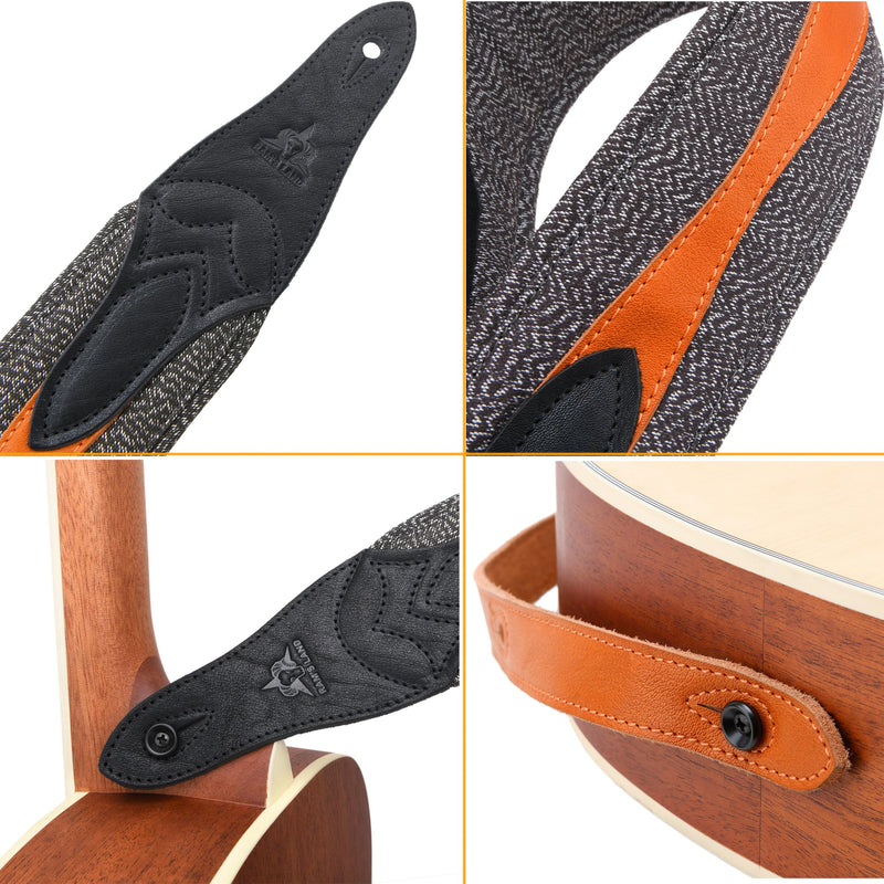 RAM'S LAND 3 inch Wide Leather Guitar Straps, Padded Guitar Strap for Electric, Acoustic, and Bass Guitar Vintage