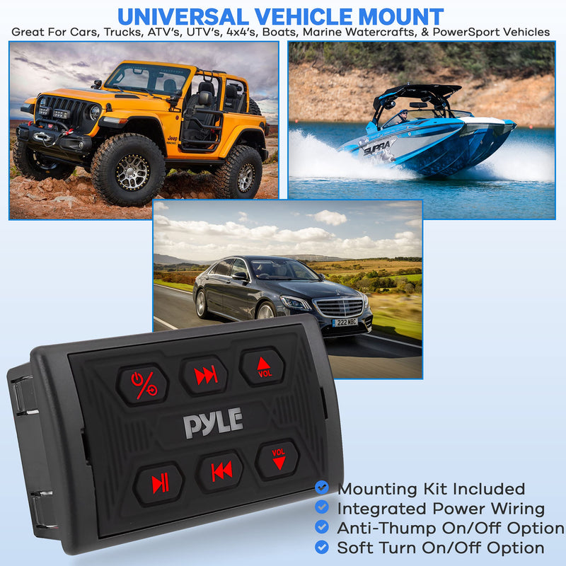 Pyle PLMRBTSQ1 Bluetooth Car Radio, Waterproof Marine Receiver, USB & AUX Inputs, IPX6 Rated, Universal Mounting, Includes 3.5mm Cable, Wireless Range 30ft