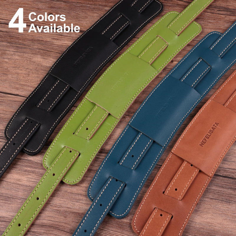 Nefelibata Guitar Strap/Bass Strap with Shoulder Pad and Bavarian Tumbled Cowhide Lining for Acoustic Guitar/Electric Guitar/Bass Black