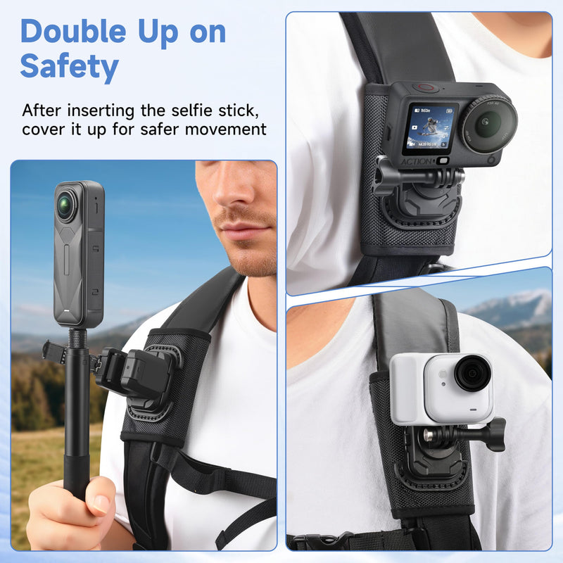 [AUSTRALIA] - Selfie Stick Holster Backpack Clip Mount for insta360 X5 X4 Air for gopro Hero 13 12 MAX 2 Strap for DJI Osmo 360 Action 6 5 Pocket 3 Accessories 