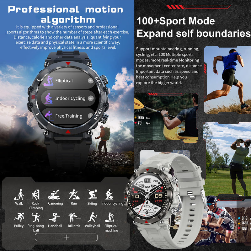 Smart Watch for Men (Answer/Make Calls), 1.39" Outdoor Waterproof Tactical Smartwatch with 123 Sport Modes, Sleep Heart Rate Monitor, Pedometer, IP68 Waterproof Fitness Tracker for iOS Android Gray