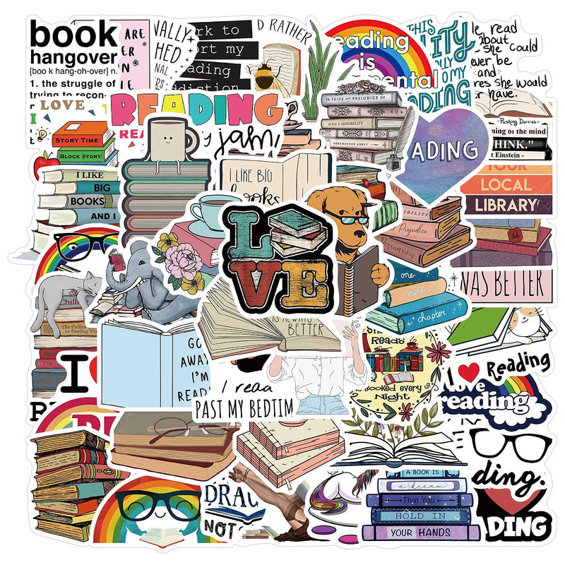 Bookish Stickers Pack 50Pcs Love Reading Stickers for Teens Adult and Reading Lovers Bookish Waterproof Vinyl Decals Laptop Book Water Bottle Phone Stickers