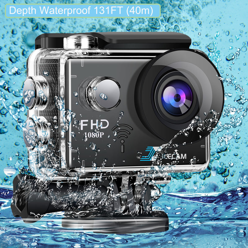 Action Camera 1080P WiFi Sports Camera 4xZoom Action Camera 40m/131ft Underwater Waterproof with 2 X1050 mAh Batteries and Multi-Function Accessory (X2PLUS) X2PLUS