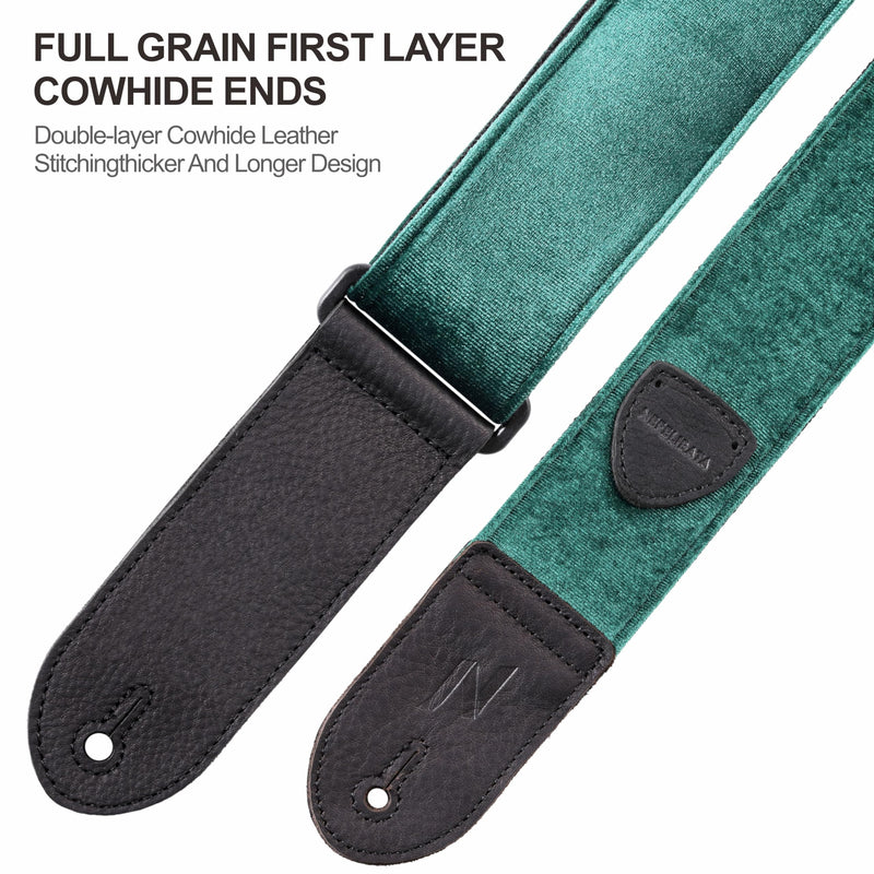 Nefelibata Guitar Strap,Double Full-Grain Leather Ends,Vintage Velvet Strap/FREE BONUS-4 Picks+Strap Locks+Strap Button,Gift For Bass,Electric&Acoustic Guitars(Vintage Christmas Green) C#-vintage Christmas Green