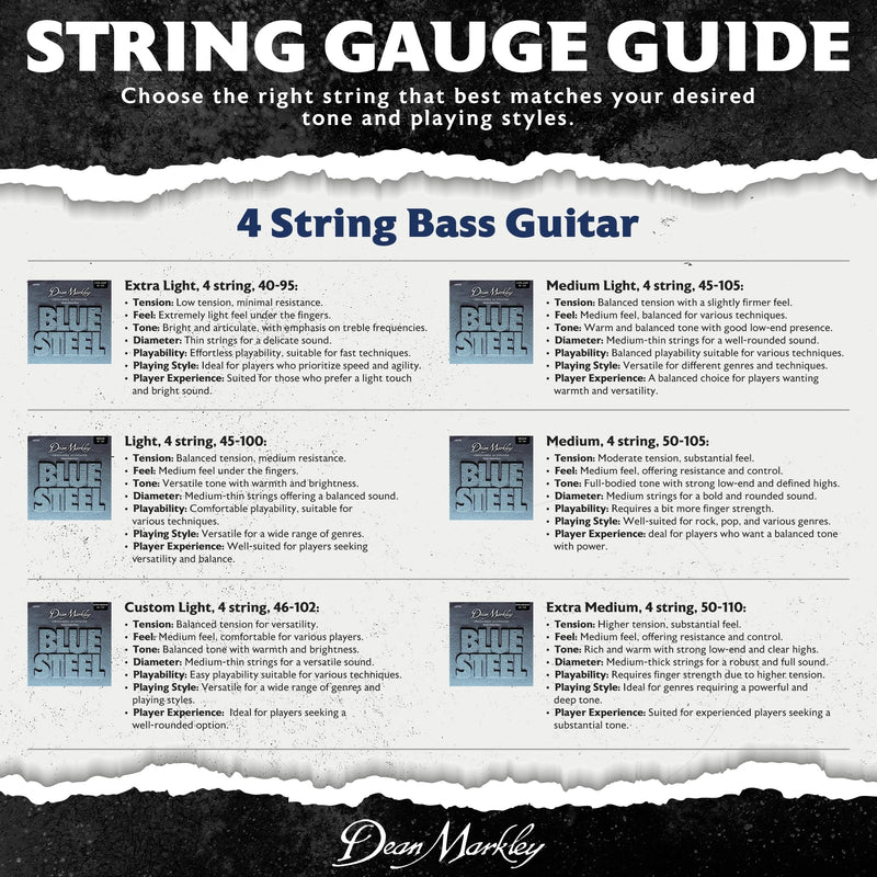 Dean Markley NPS Blue Steel Bass Guitar Strings 4 String Set, 46-102 Custom Light 4 String Bass Guitar, Cryogenically Processed Steel Bass Strings with Warm Rich Tone, Made in the USA 4-String