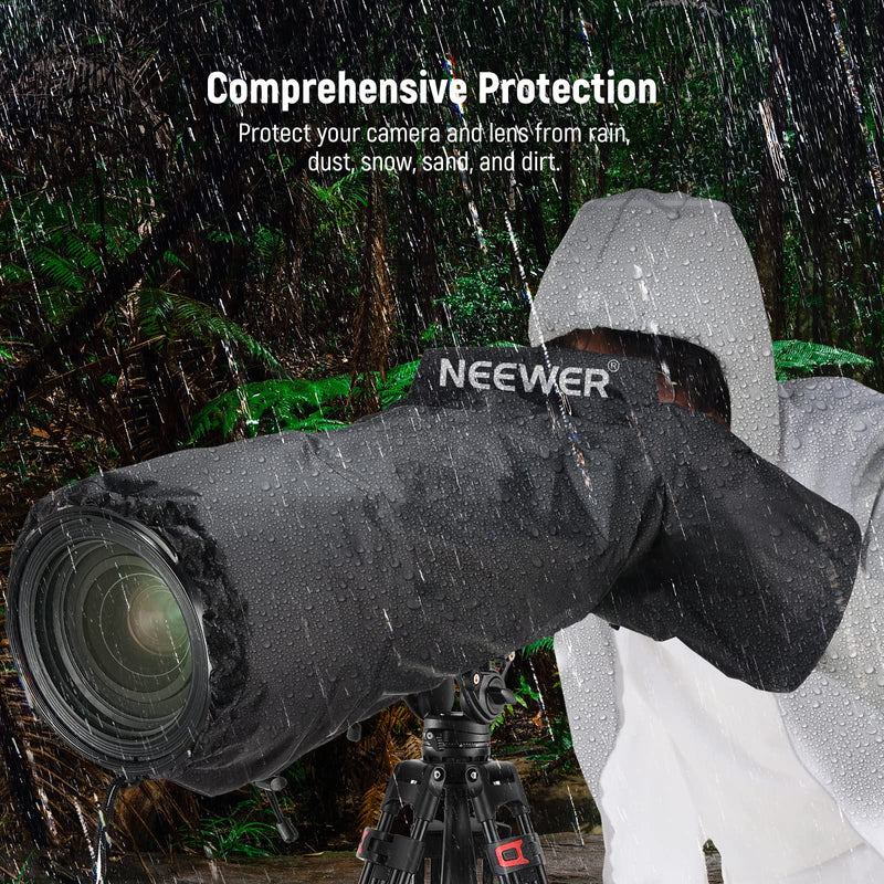 NEEWER Camera Rain Cover, Large Size Durable Nylon Raincoat Compatible with Canon Sony Nikon DSLR Mirrorless Vlog Camera & Lenses 300/400/500/600/800mm, with Sleeves/Drawstrings/Viewing Window, PB004