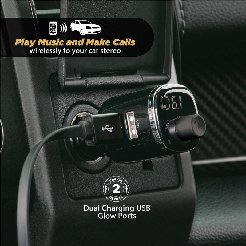 Scosche BTFM4-SP1 BTFREQ Universal Bluetooth Handsfree Car Kit with FM Transmitter and Dual USB Ports, Black