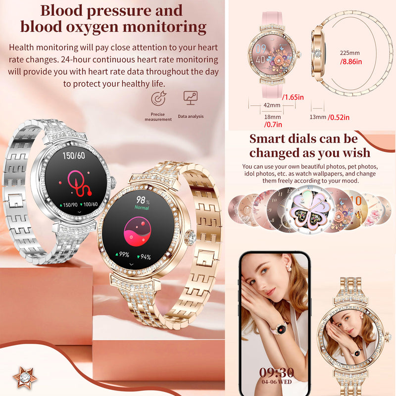 1.32" AMOLED Smart Watch for Women(Make/Answer Call), 2026 New 5ATM Waterproof Womens Smartwatches, Fitness Tracker Smartwatch for Android iPhones, Digital Watches Step Counter, 3 Straps (Silver) Silver
