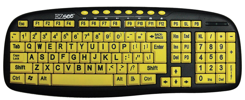 New and Improved: EZSee by DC - Large Print Computer Keyboard USB Wired (Yellow Keys with Black Jumbo Oversized Print Letters) for Visually Impaired Individuals, Low Vision, or Low Light for Seniors and People with Bad Vision! Imposing Vivid Black Over...