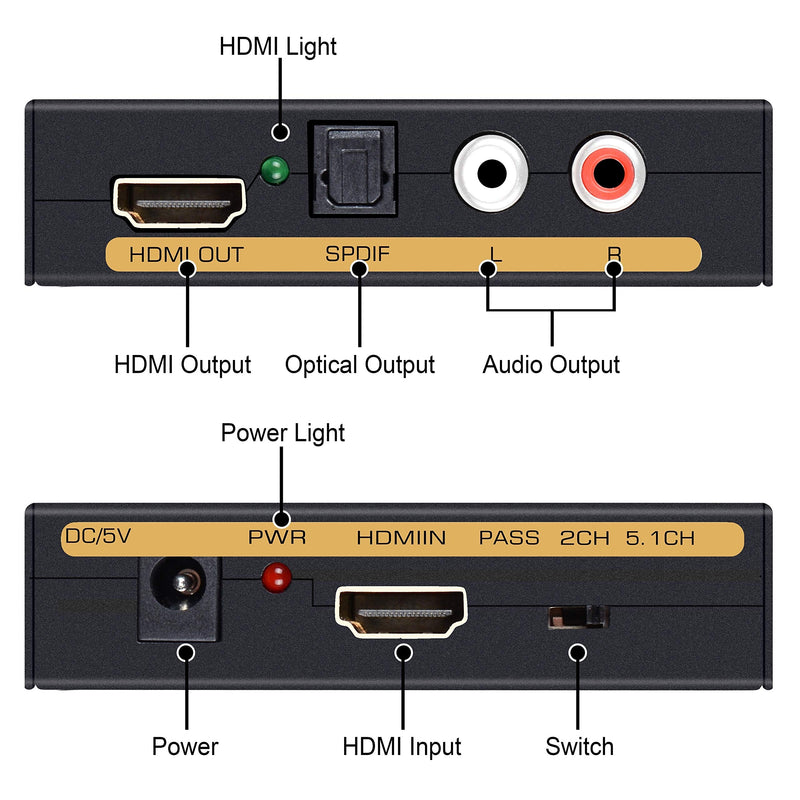 4K HDMI Audio Extractor Splitter, avedio links 1080P HDMI to HDMI Audio Converter + Optical Toslink SPDIF + RCA L/R Stereo Analog Audio, HDMI Audio Adapter for Fire Stick, Blu-Ray Player