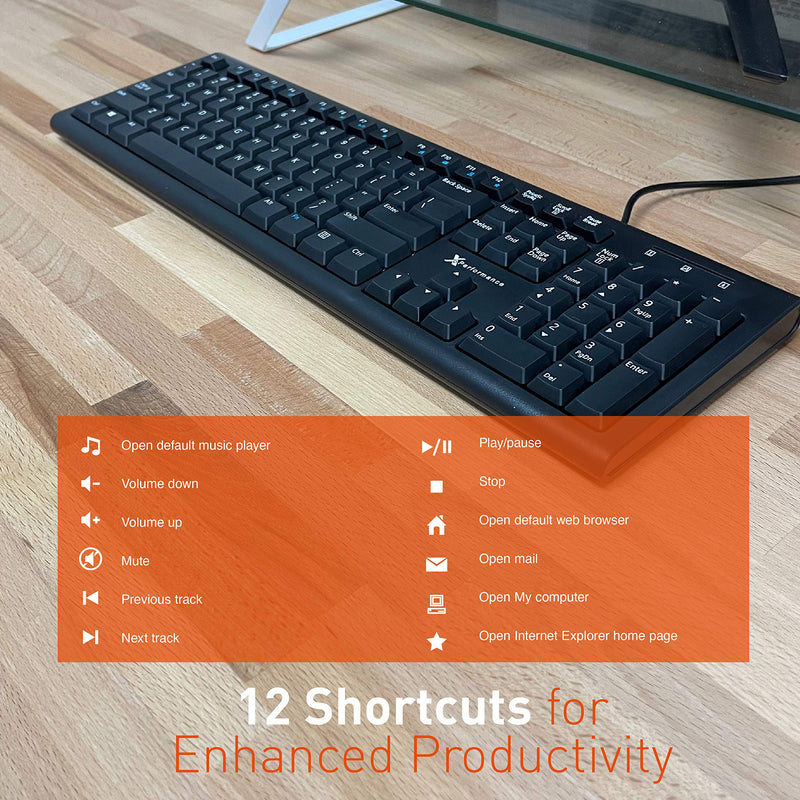 X9 Performance Wired Keyboard - USB Computer Keyboard Wired, Coated with Silver Zinc Zeolite - USB Keyboard for Laptop with 5FT Cable - Wired Computer Keyboard for PC | Chromebook - Perfect for Office