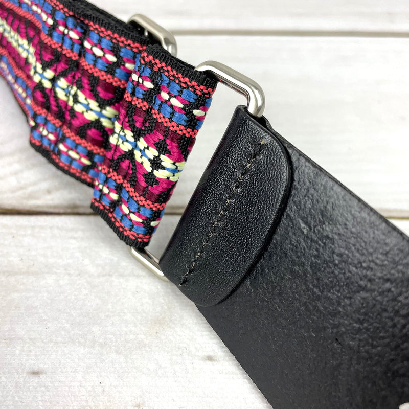 [AUSTRALIA] - Walker And Williams H-19-M Vintage Series Guitar Strap Red, Blue & Cream Yucatan Style Weave With Thick Leather Ends For Acoustic, Electric, And Bass Guitars 