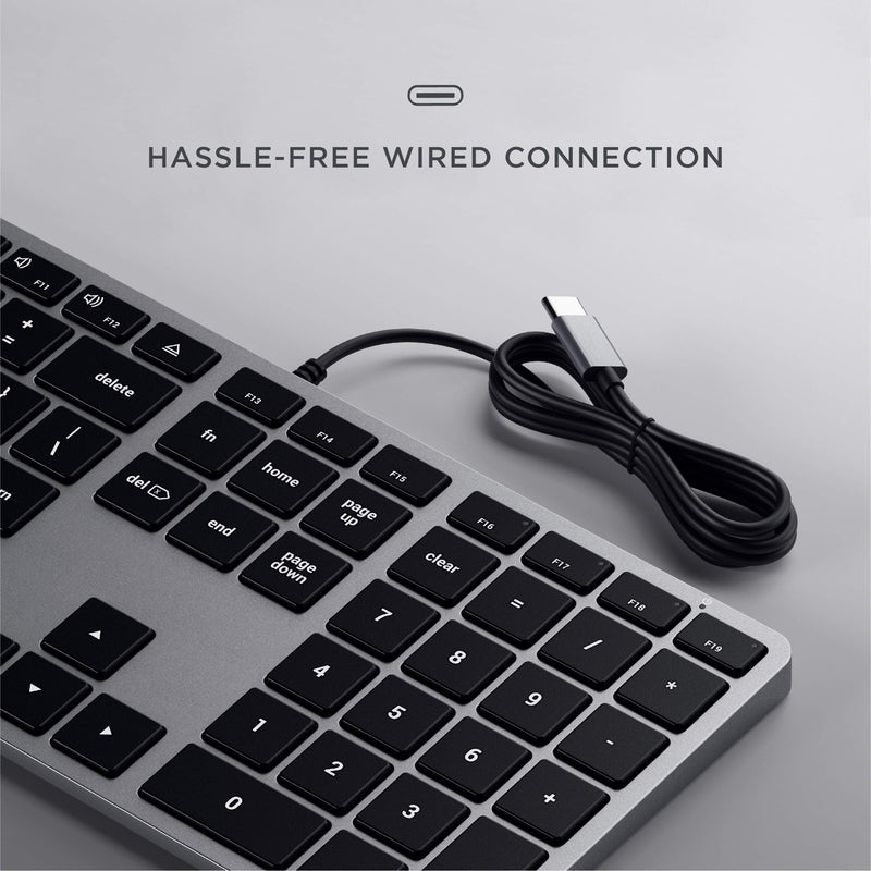 Satechi Slim W3 Wired Backlit Keyboard with Numeric Keypad – Illuminated Keys & Built-in USB-C Connection – Compatible with 2021 MacBook Pro M1 Pro & Max, 2021 iMac, 2020 Mac Mini, 2020 MacBook Air