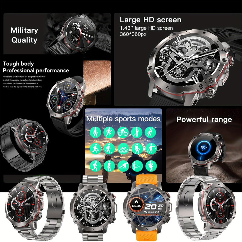 ZPIMY 1.43" AMOLED Smart Watch for Men (Make/Answer Call), Mens Smartwatches, Hands-Free Calling, Fitness Tracker Smartwatch for Android iPhones, Digital Watches Step Counter, 3 Straps (Silver) Silver