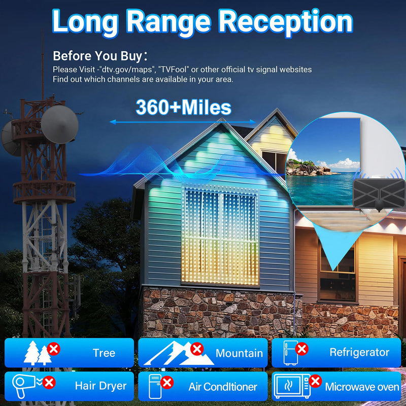 TV Antenna Indoor Digital Antenna Portable TV Antenna for Local Channels Supports 4K 1080p Smart TVs - Includes Signal Amplifier 16.5-Foot HDTV coaxial Cable black Small