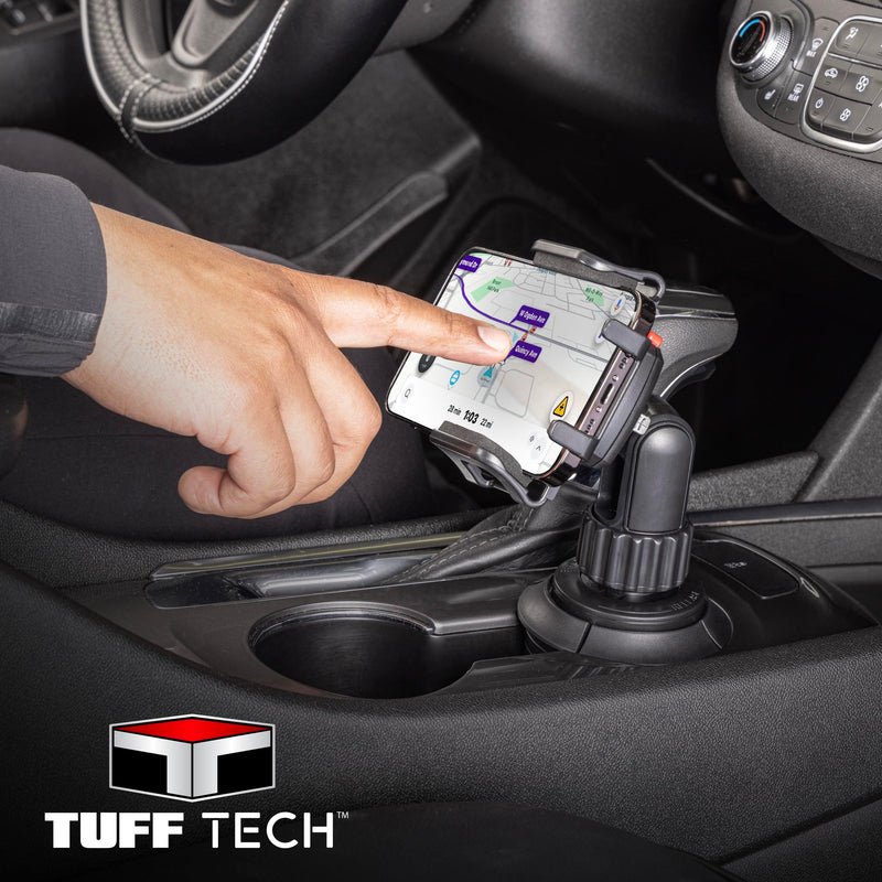 Tuff Tech Cradle Cup Mount Phone Holder, Fits Most Smartphones | 360-Degree Rotation, Articulating Arm, Spring-Loaded Cradle, Fits Most Cars, Trucks, and SUVs Medium to Large