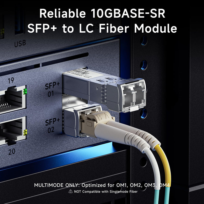 Cable Matters 2-Pack 10GBASE-SR SFP+ LC Fiber Transceiver, up to 300m | 10G Multimode Fiber, Compatible with Cisco, Ubiquiti, TP-Link, D-Link, MikroTik, Netgear, Supermicro, HPE Aruba