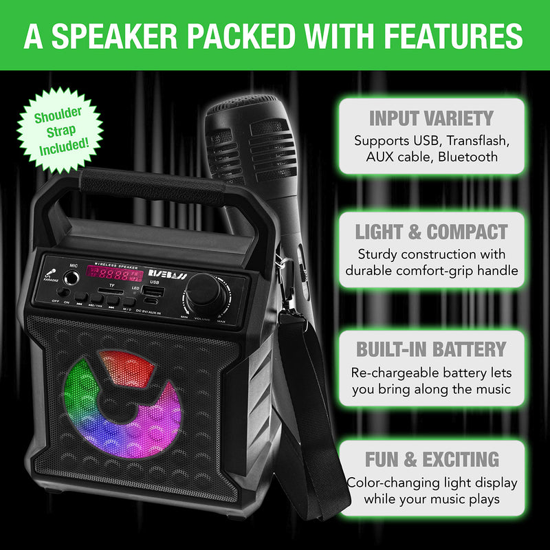 Risebass Portable Party Speaker with Microphone - Graduation Gifts - Bluetooth Outdoor Speaker with Sing Along Karaoke - Small and Loud with Bluetooth SD AUX and USB Outdoor and Indoor Black