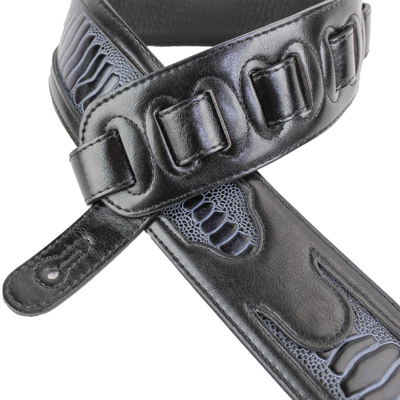 Walker & Williams GC-21 Gloss Black Leather Handmade Guitar Strap with Armadillo Inserts And Padded Back For Acoustic, Electric, And Bass Guitars