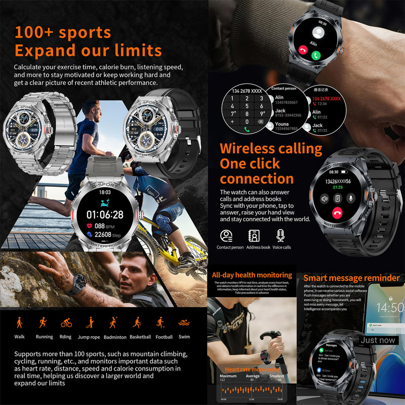 Smart Watches for Men(Answer/Make Call), 1.46" HD Fitness Tracker Watch with Blood Pressure/Heart Rate Monitor, SpO2, Fitness Watch for Men, 100+ Sports Smart Watch for Android/iOS Phones (Silver) Silver