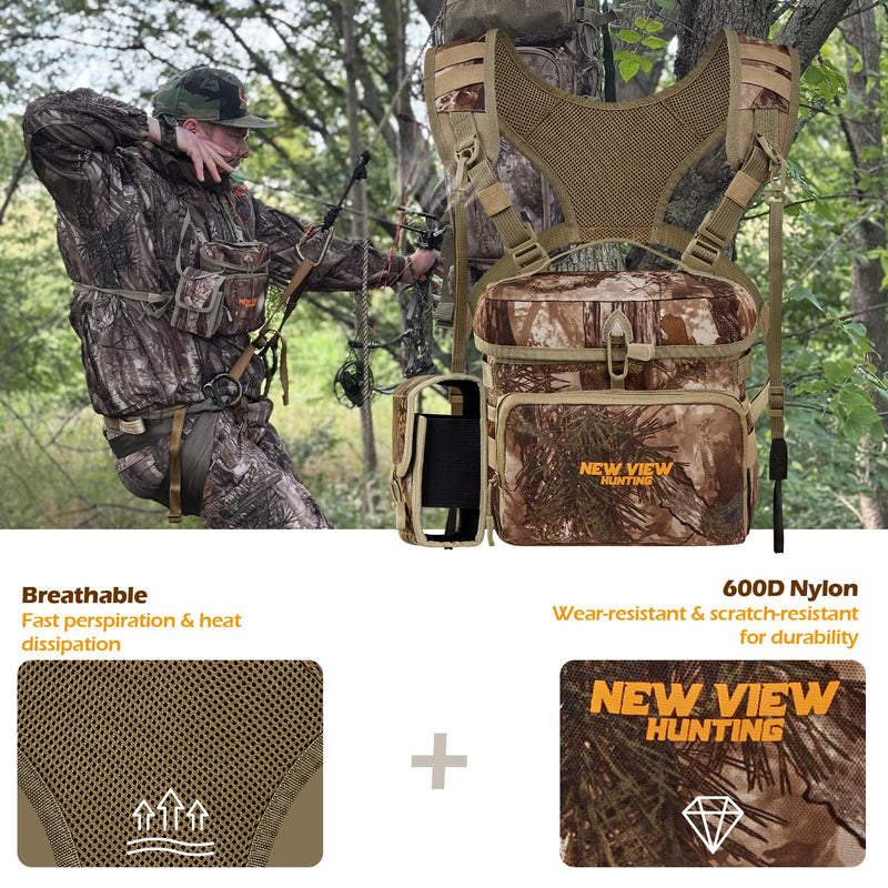 NEW VIEW Binocular Harness Chest Pack with Detachable Rangefinder Pouch,Adjustable Bino Harness&Rain Cover-Ideal for Hunting Large Camo Tree