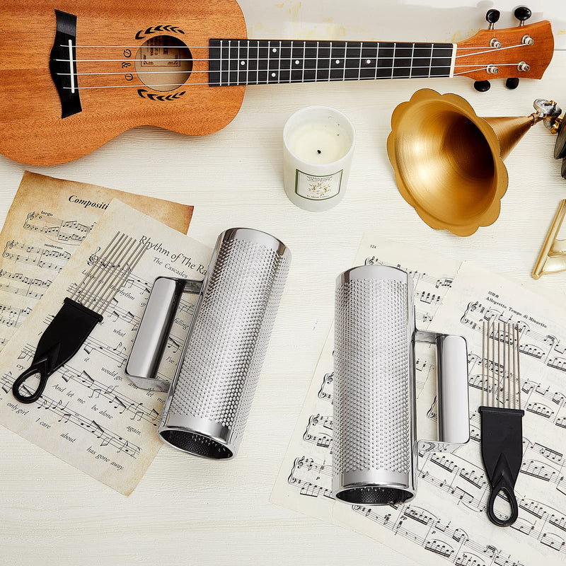 Kathfly 4 Pcs Guiro Instrument Metal Stainless Steel Musical Latin Percussion Shaker with Scrapers for Live Performance(3 x 8 Inch) 3 x 8 Inch