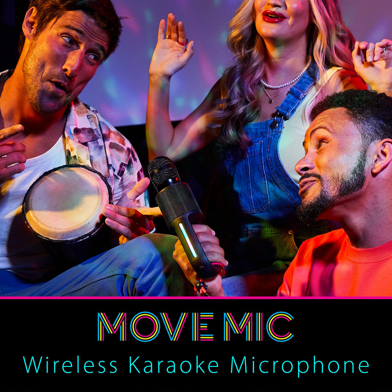 Move Mic by Singing Machine – Bluetooth Karaoke Microphone & Speaker with LED Lights, 22 Voice FX & Rechargeable Battery – Portable Mic for Dorm Parties, Family Fun, Kids, and Teens
