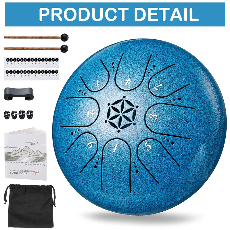 Steel Tongue Drum Percussion: 6 Inch 8 Notes Musical Instruments, Music Gifts for Family Friends (Seablue) Seablue