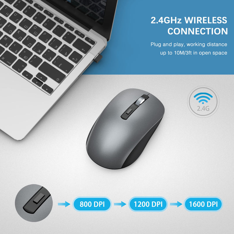 Bluetooth Mouse, J JOYACCESS 2.4G Wireless Bluetooth Mouse Dual Mode(Bluetooth 5.0/3.0+USB), Computer Mice for Laptop/Computer MacBook/Windows/MacOS/Android -Iron Gray Iron Gray