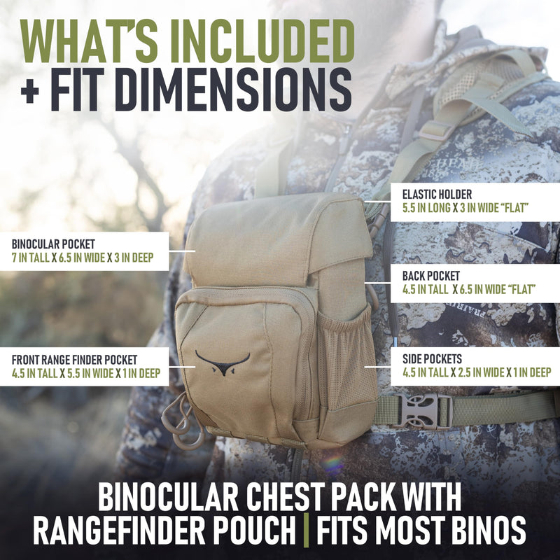 [AUSTRALIA] - Binocular Harness Chest Pack - Lightweight Hunting Chest Rig with Rangefinder Pouch, MOLLE System Bino Harness for Bow Hunting, Tactical Chest Pack for Men, Veteran Owned Gear, Coyote 