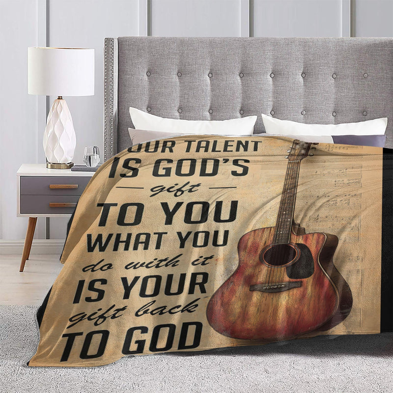 Guitar Blanket Warm Plush Flannel Music Christian Inspirational Scripture Throw Blanket Super Soft Fleece Cozy Fuzzy Guitar Stuffed Blanket Religious Bible Verse Gifts for Kids Teens Adults 40"X50" 40 X50 inch