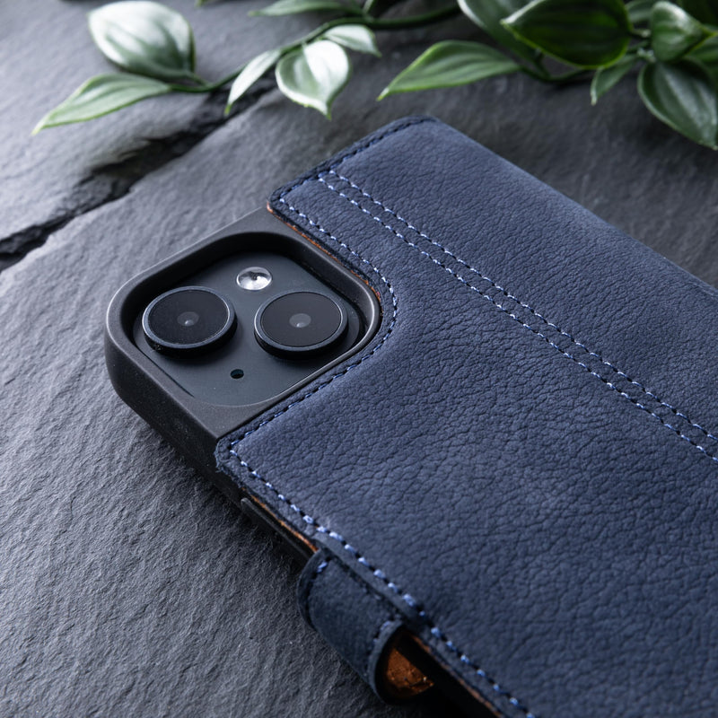 Snakehive Leather Wallet for iPhone 15 - Real Leather Wallet Phone Case - Genuine Leather with Viewing Stand and 3 Card Holder - Flip Folio Cover with Card Slot (Navy) Navy