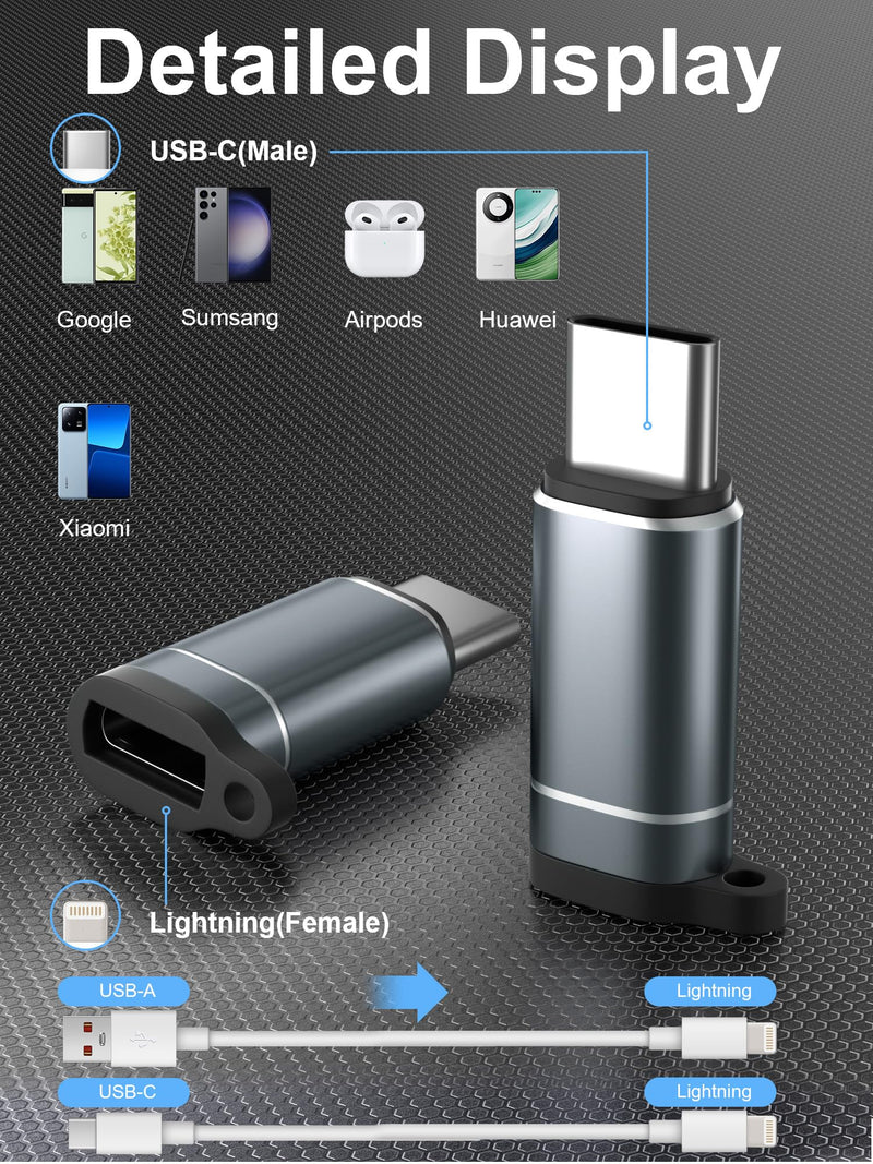 [AUSTRALIA] - Lightning Female to USB C Male Adapter-27W Fast Charging Adapter - Lightning to USB C Adapter for iPhone 15 Series/16 Pro/16 Pro Max/Plus, iPad Air, Galaxy S23/Note 20, Pixel 8 9, 4 PCS, Grey 4 Pack 