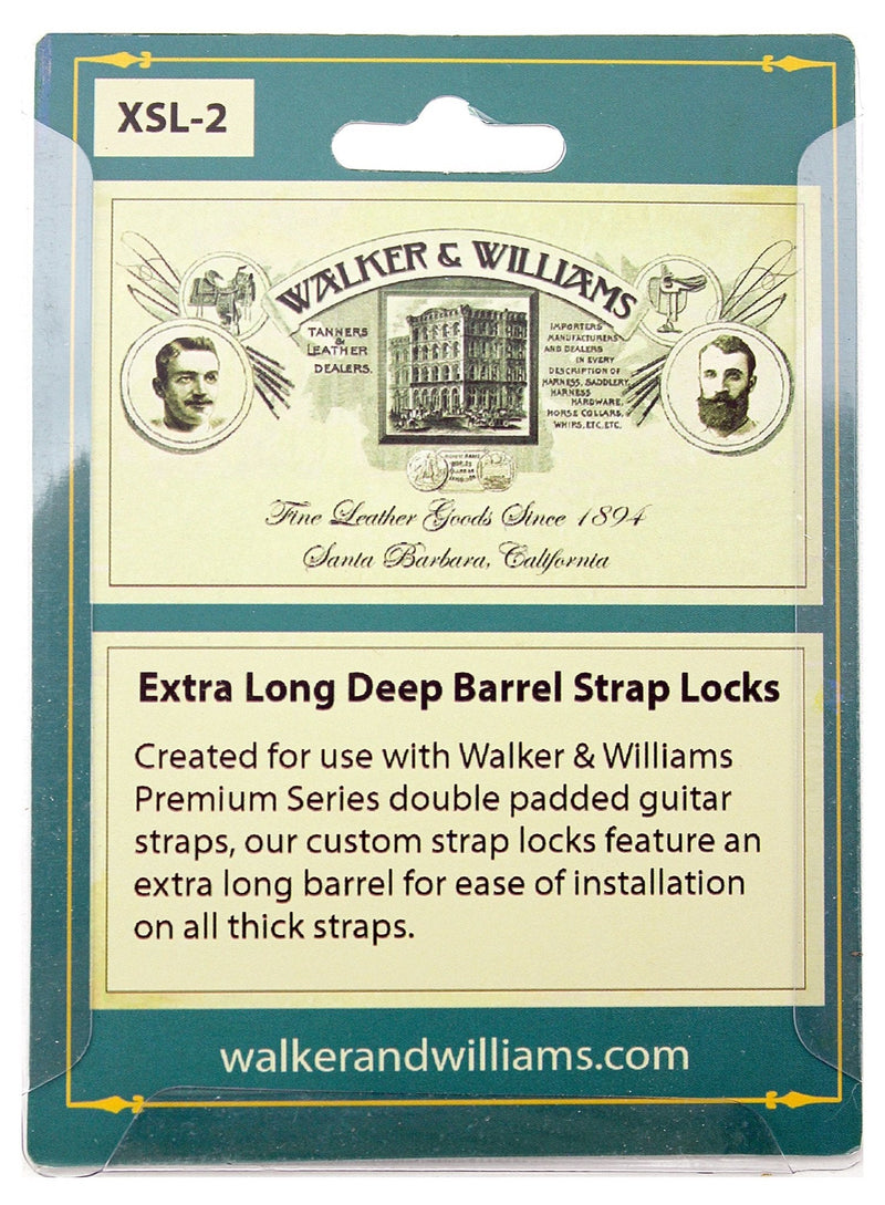 Walker & Williams Gold Extra Long Deep Barrel Strap Locks for Thick Guitar Straps