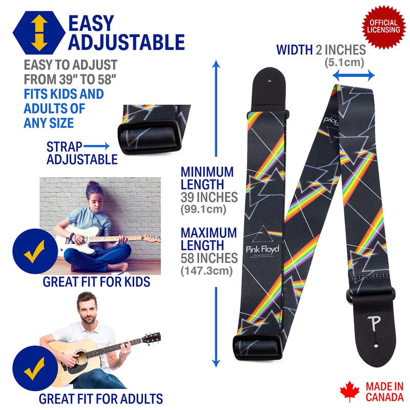 Perri's Leathers Ltd. - Pink Floyd Official Licensed Polyester Guitar Strap - Adjustable Guitar Strap from 39" to 58" for Electric, Bass, Acoustic Guitar (LPCP-8090) 39" to 58" Pick Floyd Strap