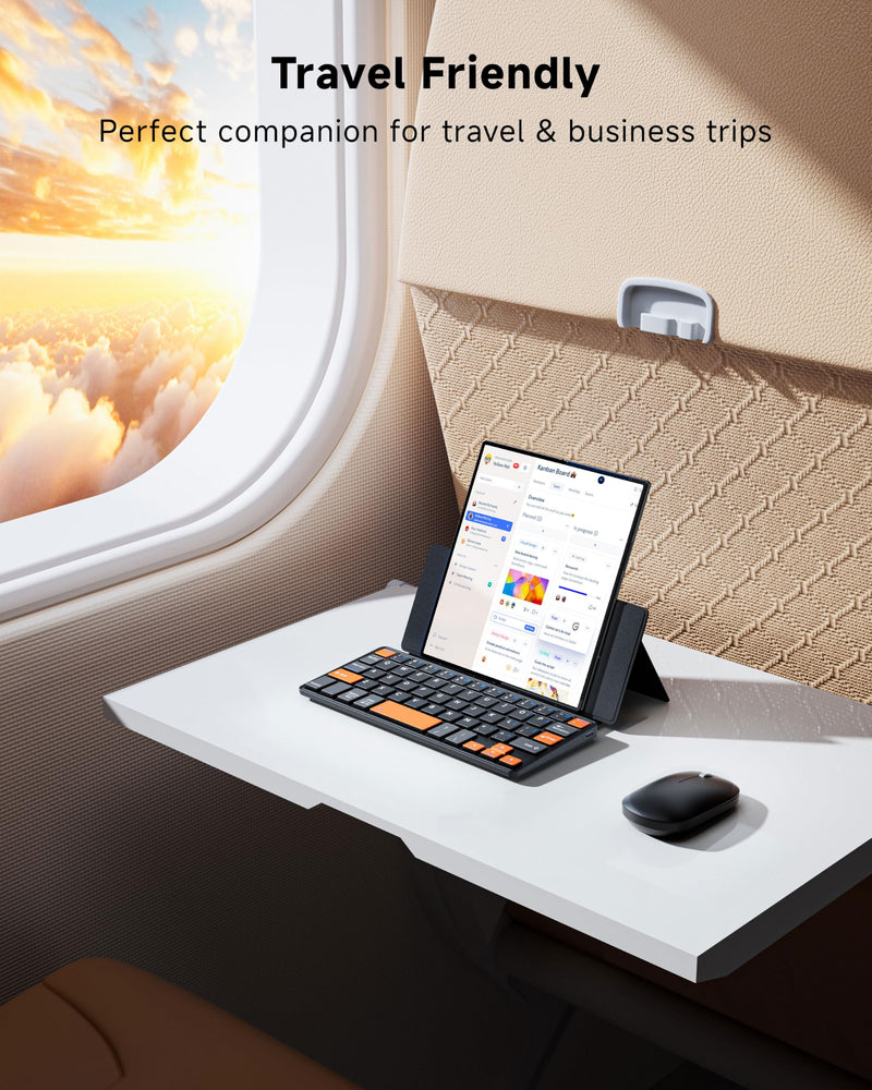 Ultra Compact Keyboard & Mouse for Galaxy Z Fold 8 Ultra/8 Wide/7/6, Phone | Portable Travel, Lightweight, Dual-device Bluetooth, Adjustable Stand, Leather Cover, Mini Wireless Keyboard, For iPad mini Orange