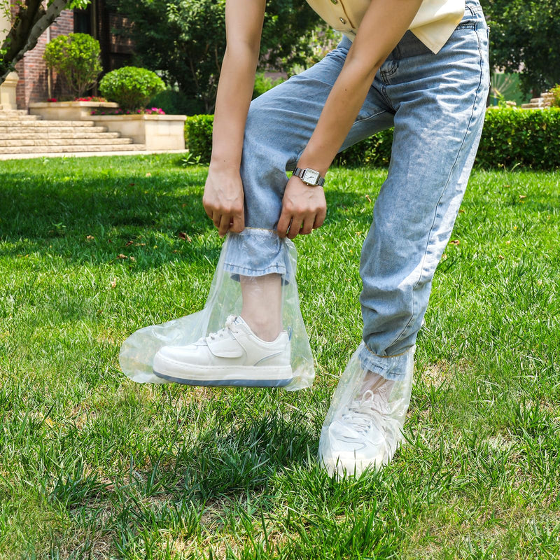 10 Pairs Rain Shoe Covers with Elastic Band, 30 x 28 cm Disposable Boot Covers for Outdoor Camping, Transparent Overshoes, Waterproof, Non-Slip for Men and Women, Child, Transparent