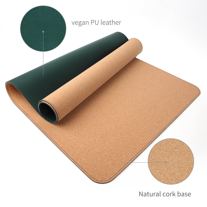 RENMTURE Dual-Sided Desk Pad,Natural Cork & PU Leather Large Mouse mats for Office and Home Work,Desk Protector Non-Slip (36"x17",Dark Green+Cork ) Dark Green