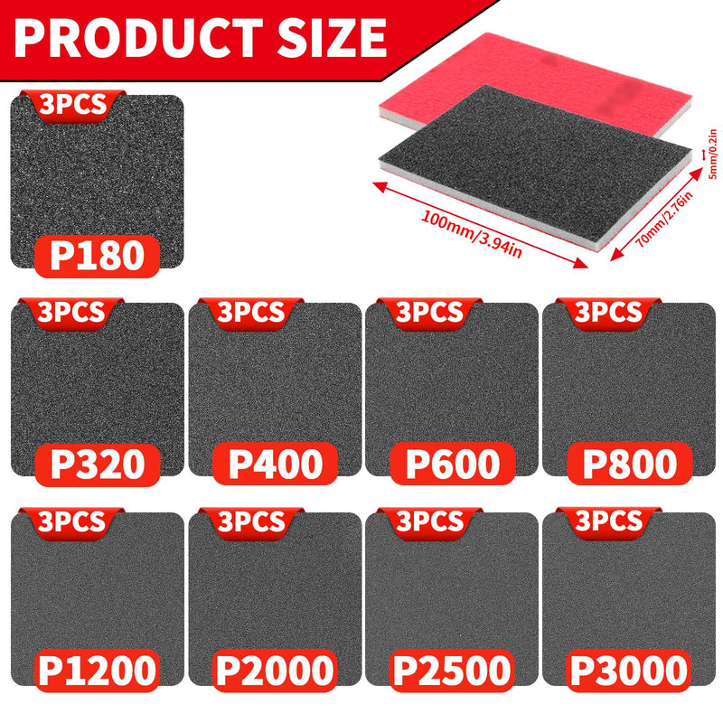 TXXATX 27 Pieces Sanding Sponge 180-3000 Grits Sponge Sanding Pads Wet and Dry Blocks Sandpapers Flexible Pads Washable and Reusable for Drywall Wood Furniture Metal Polishing Painting Auto Repair Mix Grits
