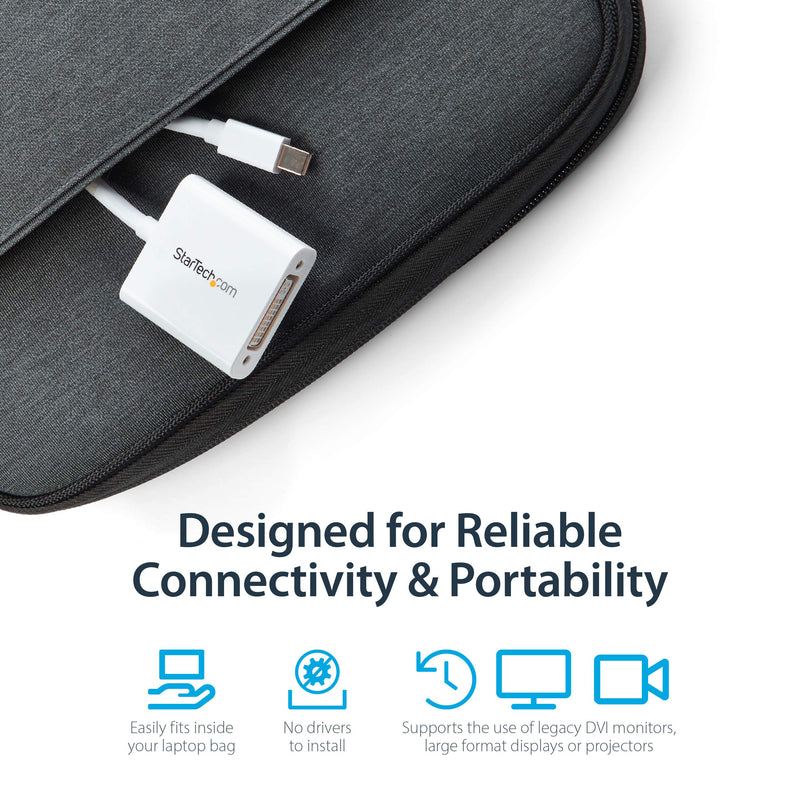 StarTech.com Mini DisplayPort to DVI Adapter - Mini DP to DVI-D Converter - 1080p Video - mDP or Thunderbolt 1/2 Mac/PC to DVI Monitor - mDP 1.2 to DVI Single-Link Adapter Dongle - White (MDP2DVIW)