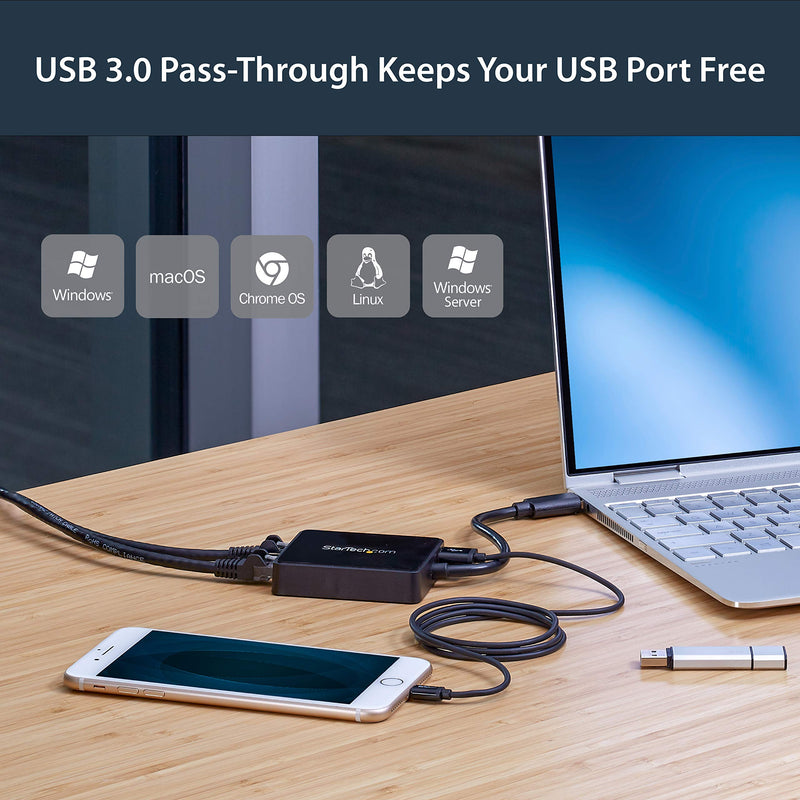 StarTech.com USB 3.0 to Dual Port Gigabit Ethernet Adapter w/USB Port - 10/100/100 - USB Gigabit LAN Network NIC Adapter (USB32000SPT) Black