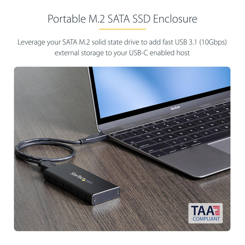StarTech M.2 SATA SSD Enclosure, USB 3.1 10Gbps, Aluminum (SM21BMU31C3) | For USB-C host, Cable included, USB 3.1 Gen 2, 30 to 80mm, SATA I/II/III, Ventilation, Aluminum 10Gbps SATA
