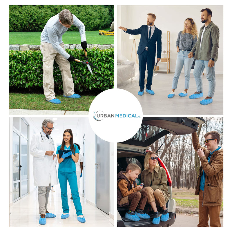 URBAN MEDICAL 100 x Breathable 6 g Disposable / Reusable Shoe Covers with Non-Slip Sole - Safe Step - Tear-Resistant and Puncture Proof - Overshoes for Indoor and Outdoor Use - One Size